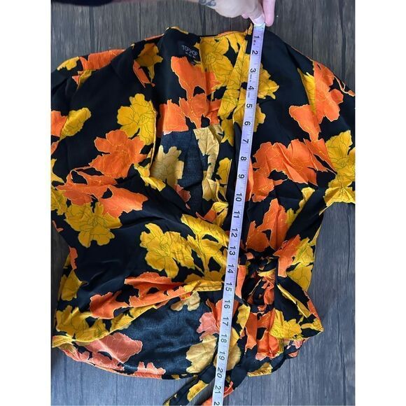TOPSHOP Big Bloom  Multicolore Tie Wrap Blouse Gold Leaves Size 2 XS Fairy - Picture 11 of 12